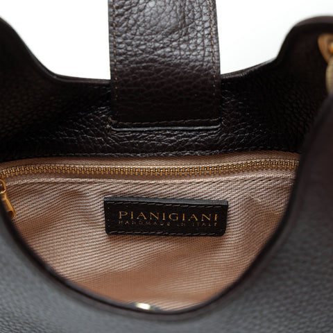 Mini Lou , borsa da donna in pelle martellata marrone con tracolla, by Pianigiani Bags