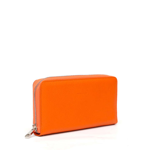 Portafoglio Zip - modello compatto in pelle arancio con tasca per banconote, spazi carte e portamonete, chiusura con zip by Pianigiani