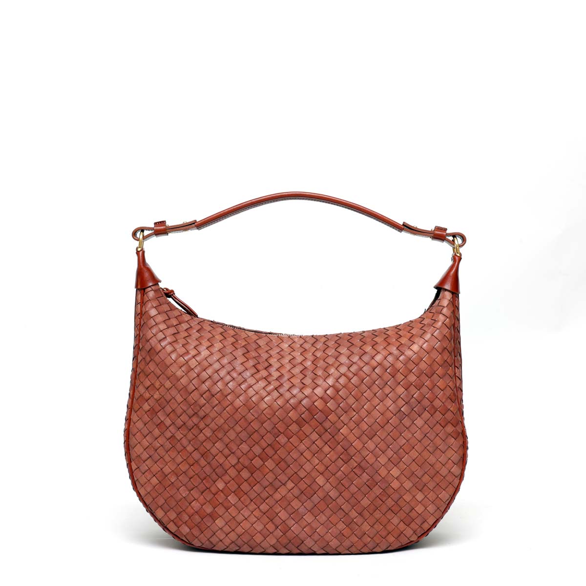 Alba, borsa da donna a spalla in pelle intrecciata marrone, prodotta da Pianigiani.