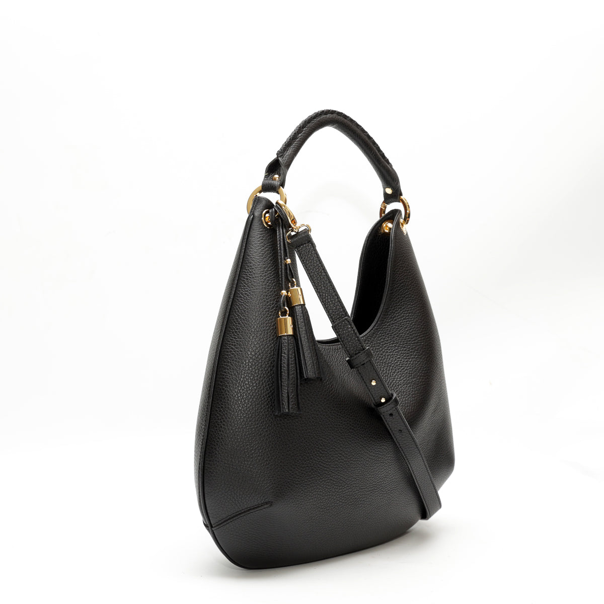 Lou bag, borsa in pelle martellata da donna con tracolla removibile, modello a spalla, colore nero, prodotta da Pianigiani