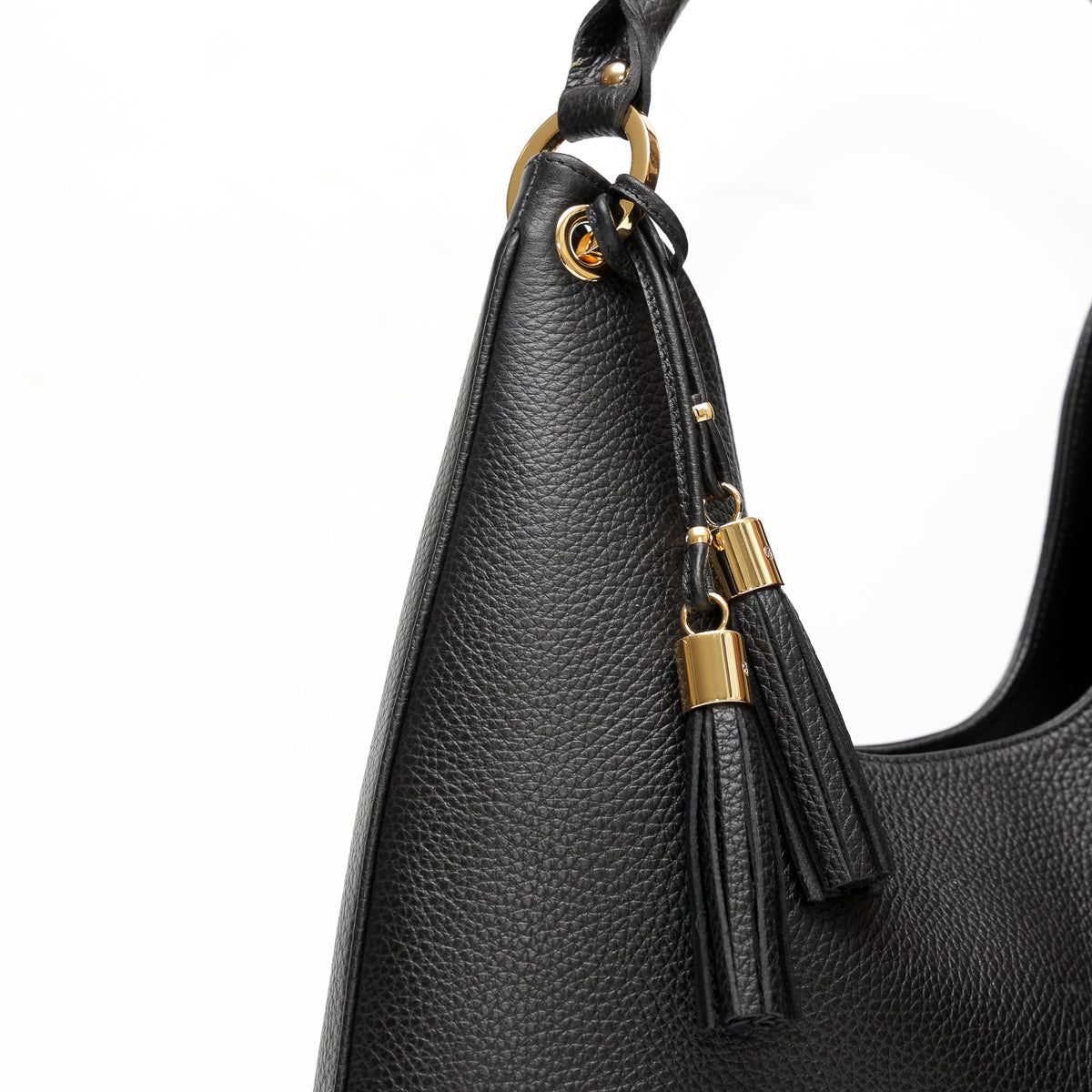 Lou bag, borsa in pelle martellata da donna con tracolla removibile, modello a spalla, colore nero, prodotta da Pianigiani