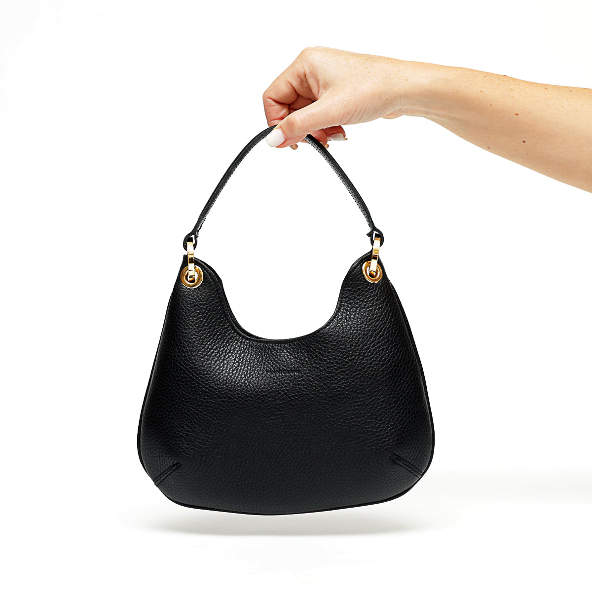 Mini Lou, borsa da donna in pelle martellata nera con tracolla, misure larghezza cm 23, altezza cm 19, profondità cm 6, prodotta da Pianigiani