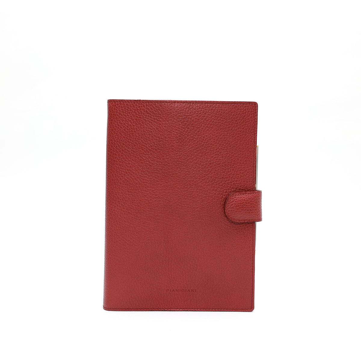 Agenda grande in pelle martellata mosto con calendario sostituibile e completa di penna, prodotta da Pianigiani Bags.