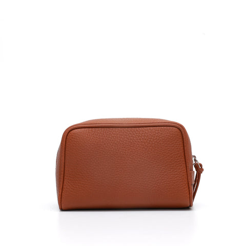 Ball piccola in pelle martellata marrone, pochette da viaggio e per uso quotidiano, realizzata da Pianigiani Bags.