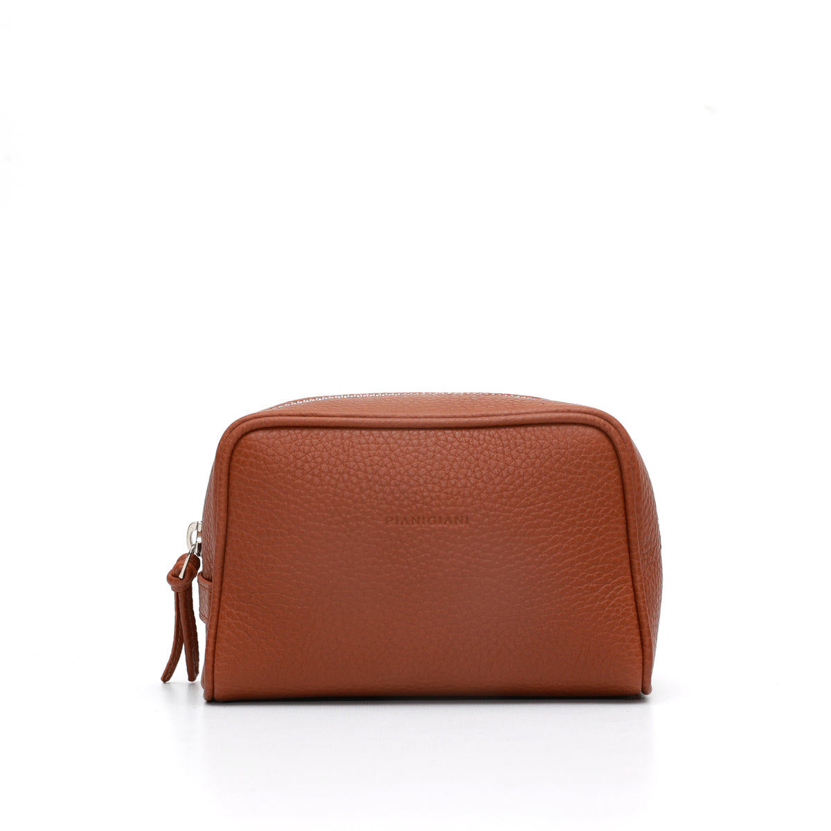 Ball piccola in pelle martellata marrone, pochette da viaggio e per uso quotidiano, realizzata da Pianigiani Bags.