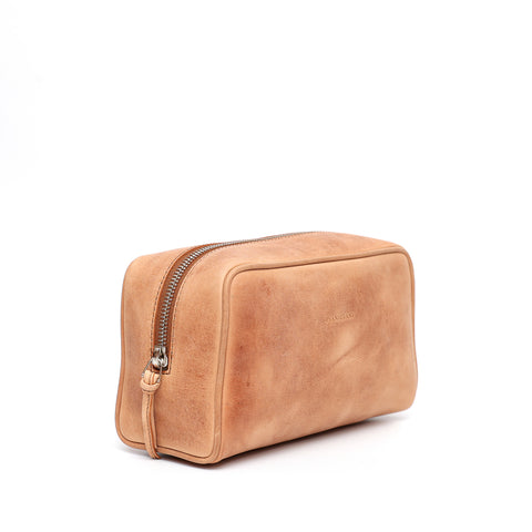 Ball grande, pochette, portaoggetti da viaggio e per l'uso quotidiano, in vitello liscio cuoio effetto vintage. Prodotto da Pianigiani Bags.
