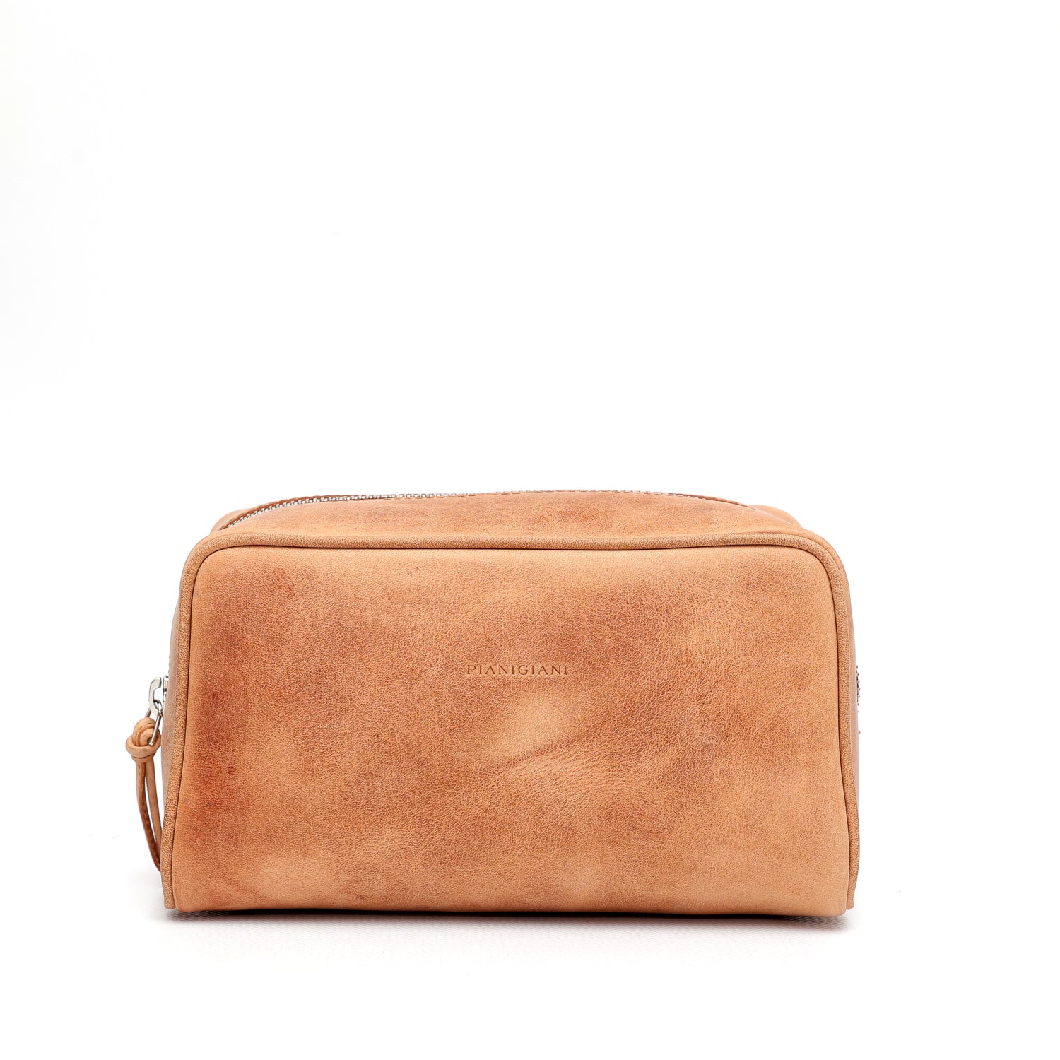Ball grande, pochette, portaoggetti da viaggio e per l'uso quotidiano, in vitello liscio cuoio effetto vintage. Prodotto da Pianigiani Bags.