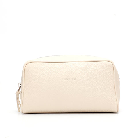 Ball grande in pelle martellata avorio pochette da viaggio e per uso quotidiano, realizzata da Pianigiani Bags.