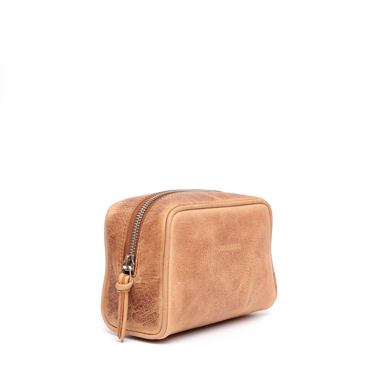 Ball piccola, pochette, portaoggetti da viaggio e per l'uso quotidiano, in vitello liscio cuoio effetto vintage. Prodotto da Pianigiani Bags.