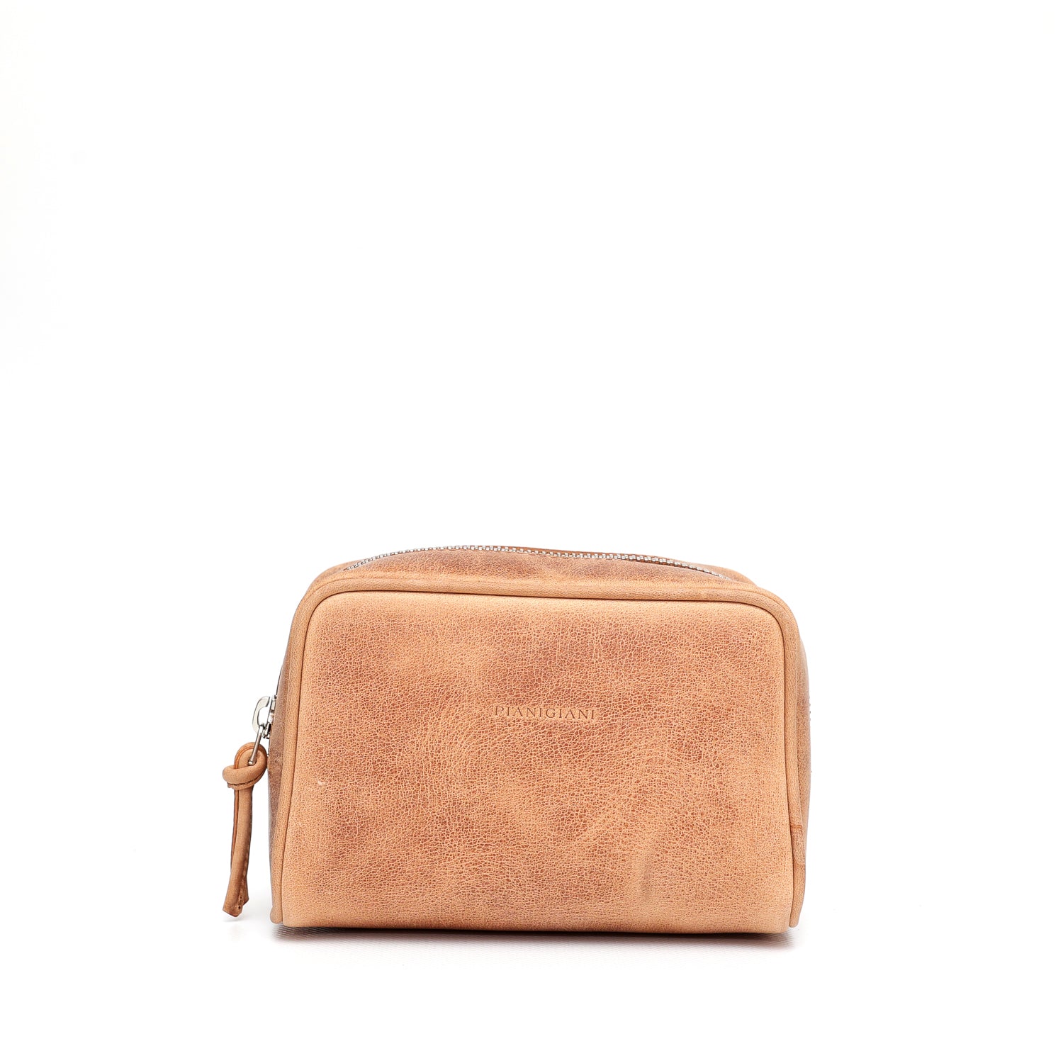 Ball piccola, pochette, portaoggetti da viaggio e per l'uso quotidiano, in vitello liscio cuoio effetto vintage. Prodotto da Pianigiani Bags.