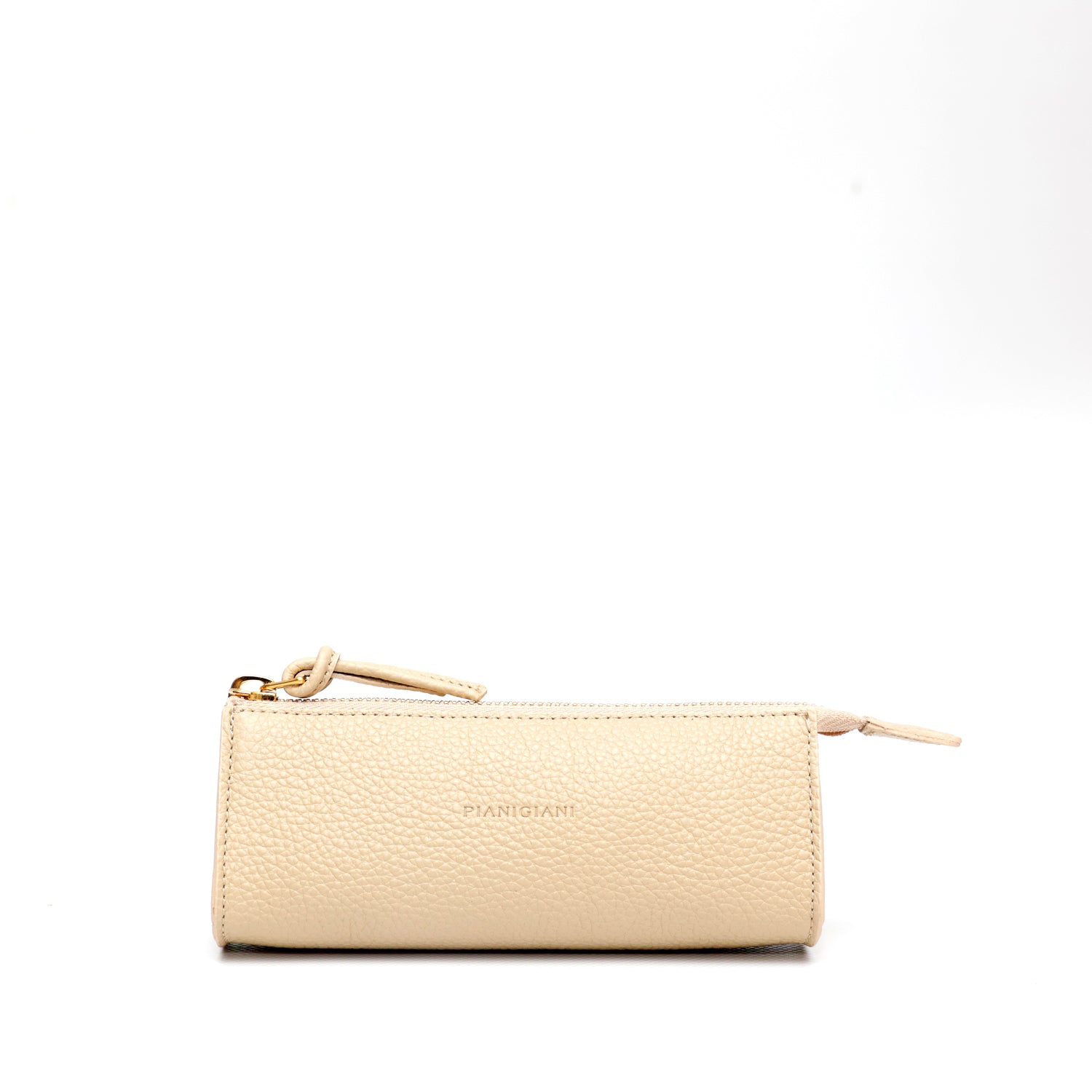 Beauty in pelle martellata beige, prodotta da Pianigiani Bags.