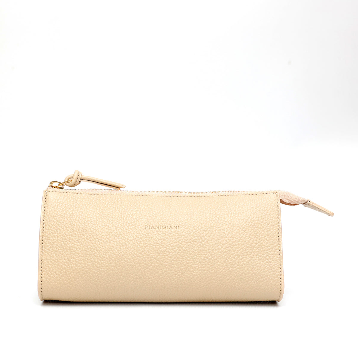 Beauty in pelle martellata beige, prodotta da Pianigiani Bags.