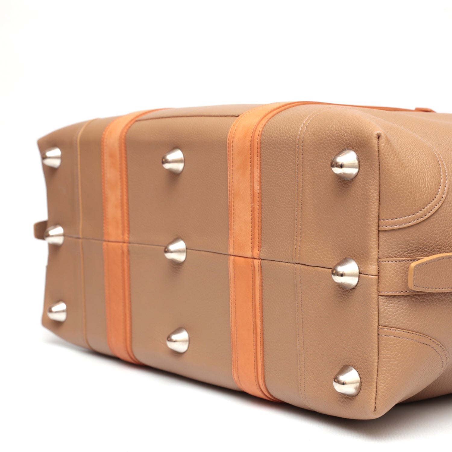 Borsa grande da viaggio in pelle taupe e cuoio naturale, prodotta da Pianigiani bags