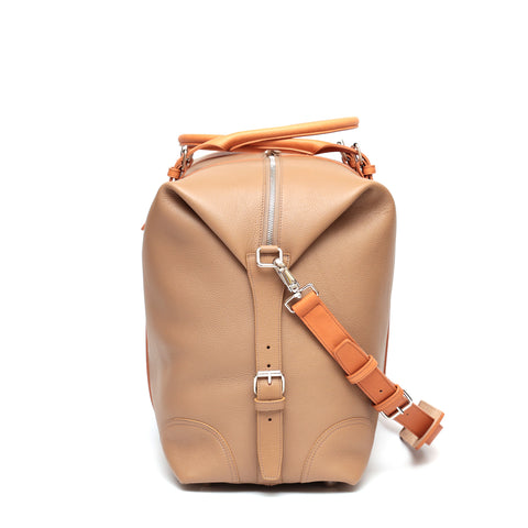 Borsa grande da viaggio in pelle taupe e cuoio naturale, prodotta da Pianigiani bags