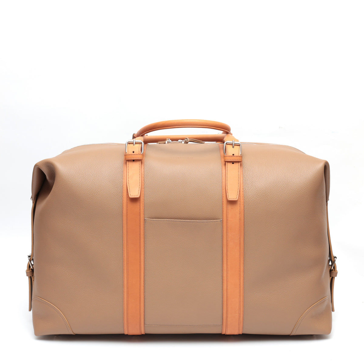 Borsa grande da viaggio in pelle taupe e cuoio naturale, prodotta da Pianigiani bags