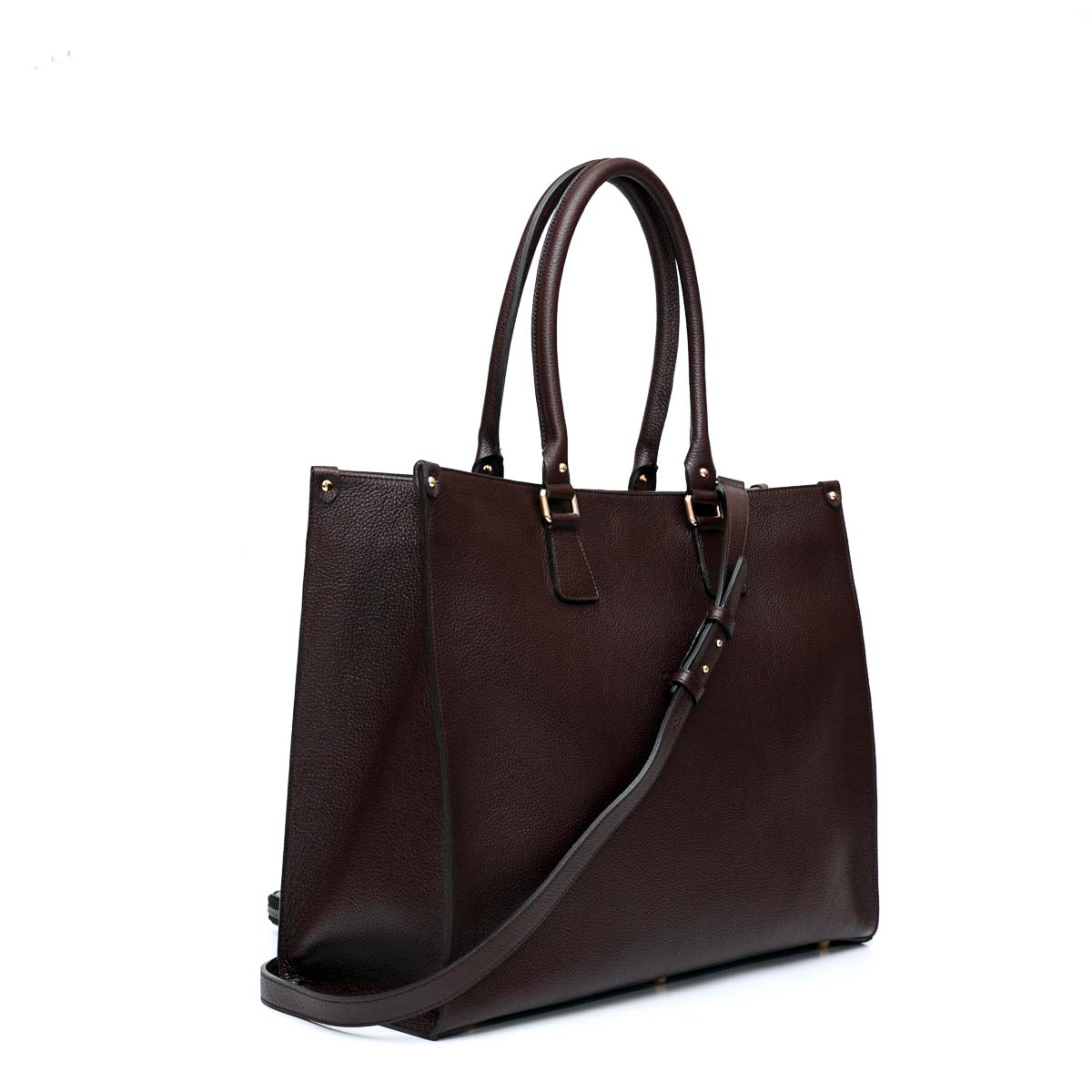 Lady bag borsa da donna a spalla in pelle marrone scuro con doppi manici più tracolla fatta da Pianigiani Bags