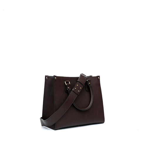 Lady S, borsa da donna con tracolla in pelle marrone scuro, prodotta da Pianigiani Bags