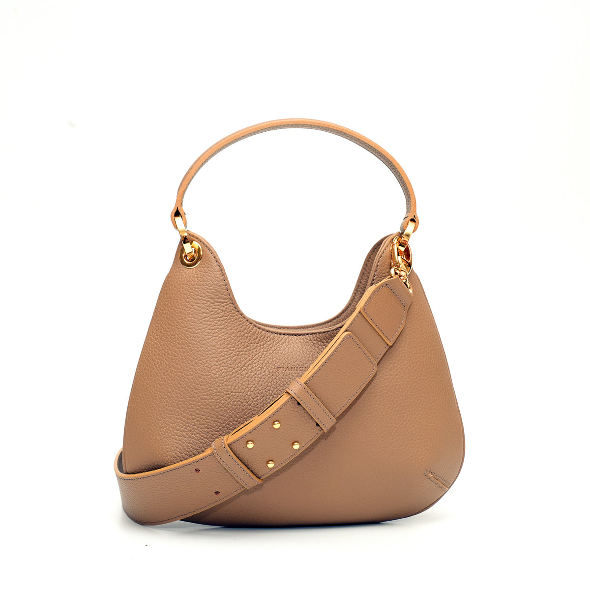 Borsa Mini Lou in pelle martellata verde tortora, prodotta da Pianigiani Bags.