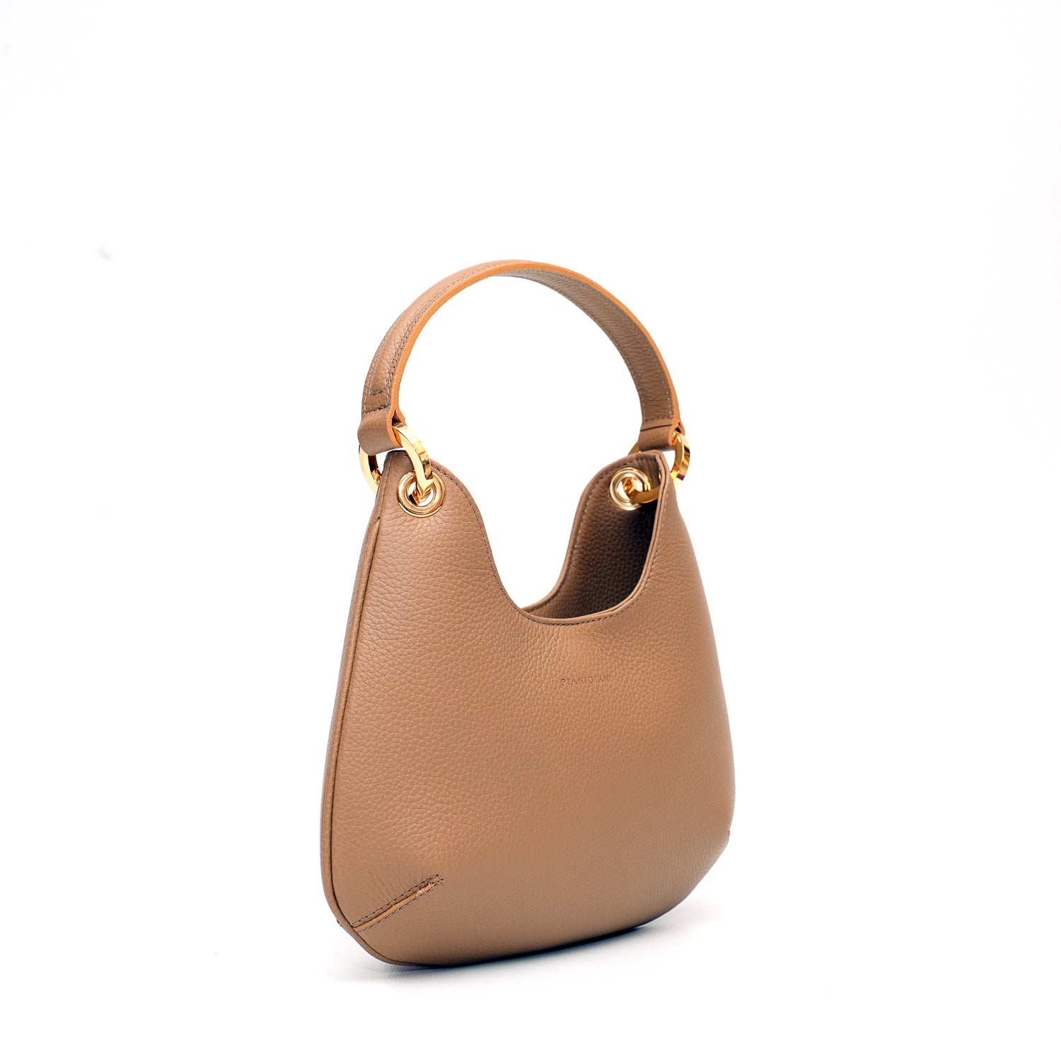 Borsa Mini Lou in pelle martellata verde tortora, prodotta da Pianigiani Bags.