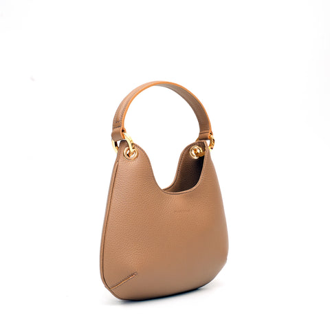 Borsa Mini Lou in pelle martellata verde tortora, prodotta da Pianigiani Bags.