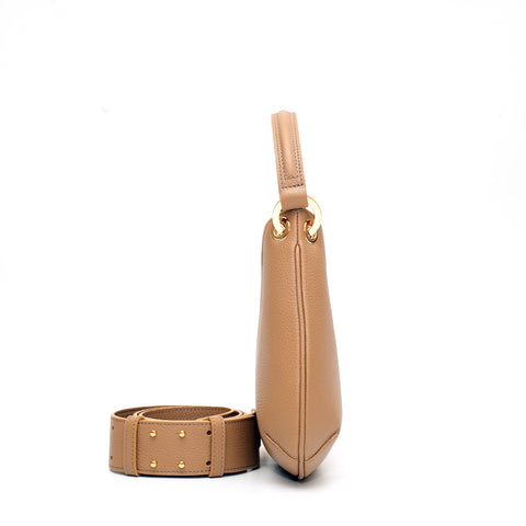Borsa Mini Lou in pelle martellata verde tortora, prodotta da Pianigiani Bags.