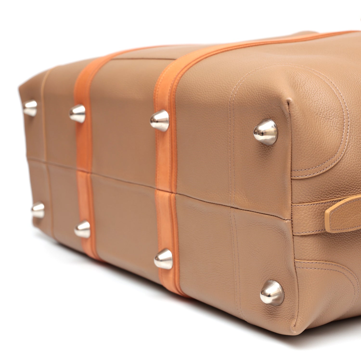 Borsa piccola da viaggio in pelle taupe e cuoio naturale, prodotta da Pianigiani bags