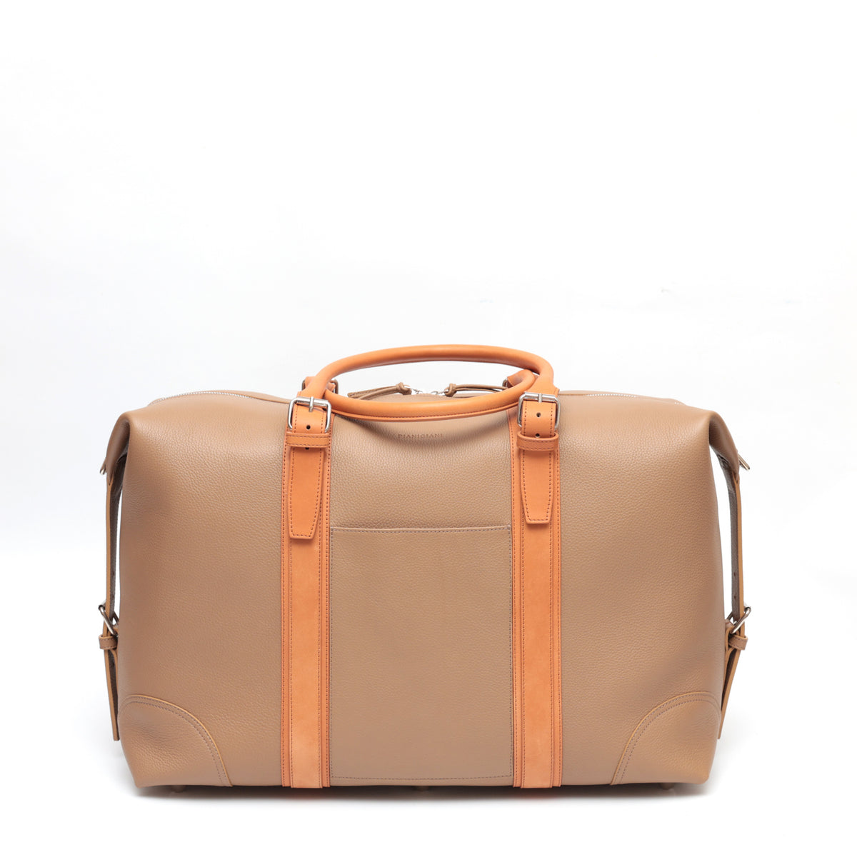 Borsa piccola da viaggio in pelle taupe e cuoio naturale, prodotta da Pianigiani bags