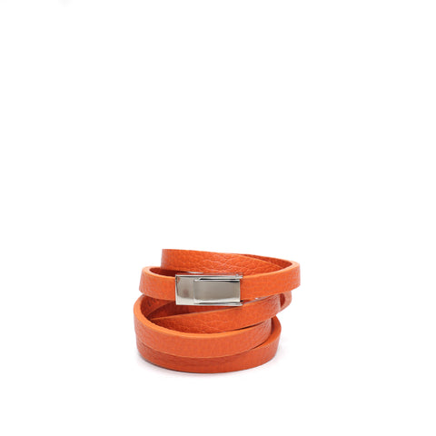 Bracciale multigiro in pelle arancio
