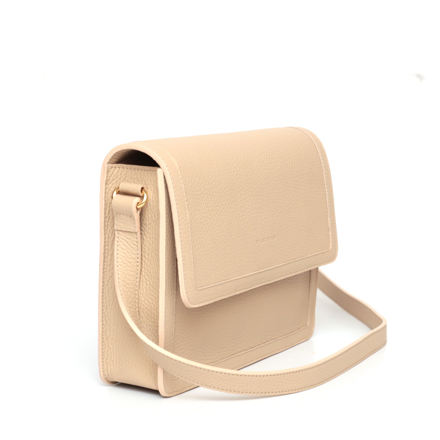 Cara bag grande, borsa da donna a tracolla in pelle martellata beige, prodotta da Pianigiani Bags.