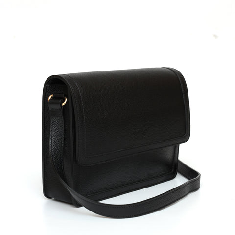 Cara bag grande, borsa da donna a tracolla in pelle martellata nera, prodotta da Pianigiani Bags.