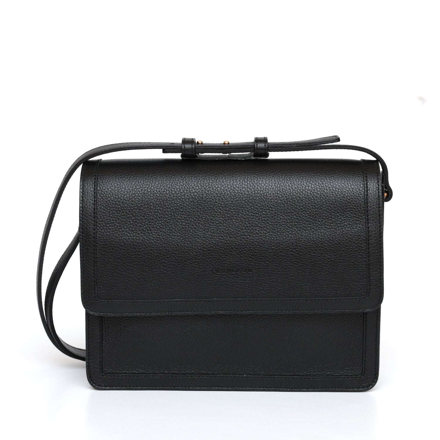 Cara bag grande, borsa da donna a tracolla in pelle martellata nera, prodotta da Pianigiani Bags.