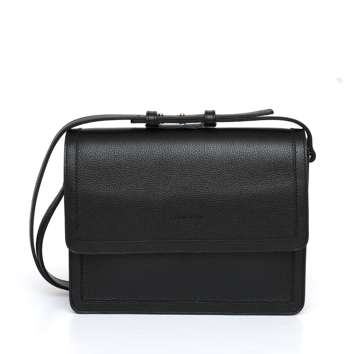 Cara bag grande, borsa da donna a tracolla in pelle martellata nera, prodotta da Pianigiani Bags.