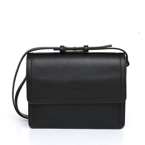 Cara bag grande, borsa da donna a tracolla in pelle martellata nera, prodotta da Pianigiani Bags.