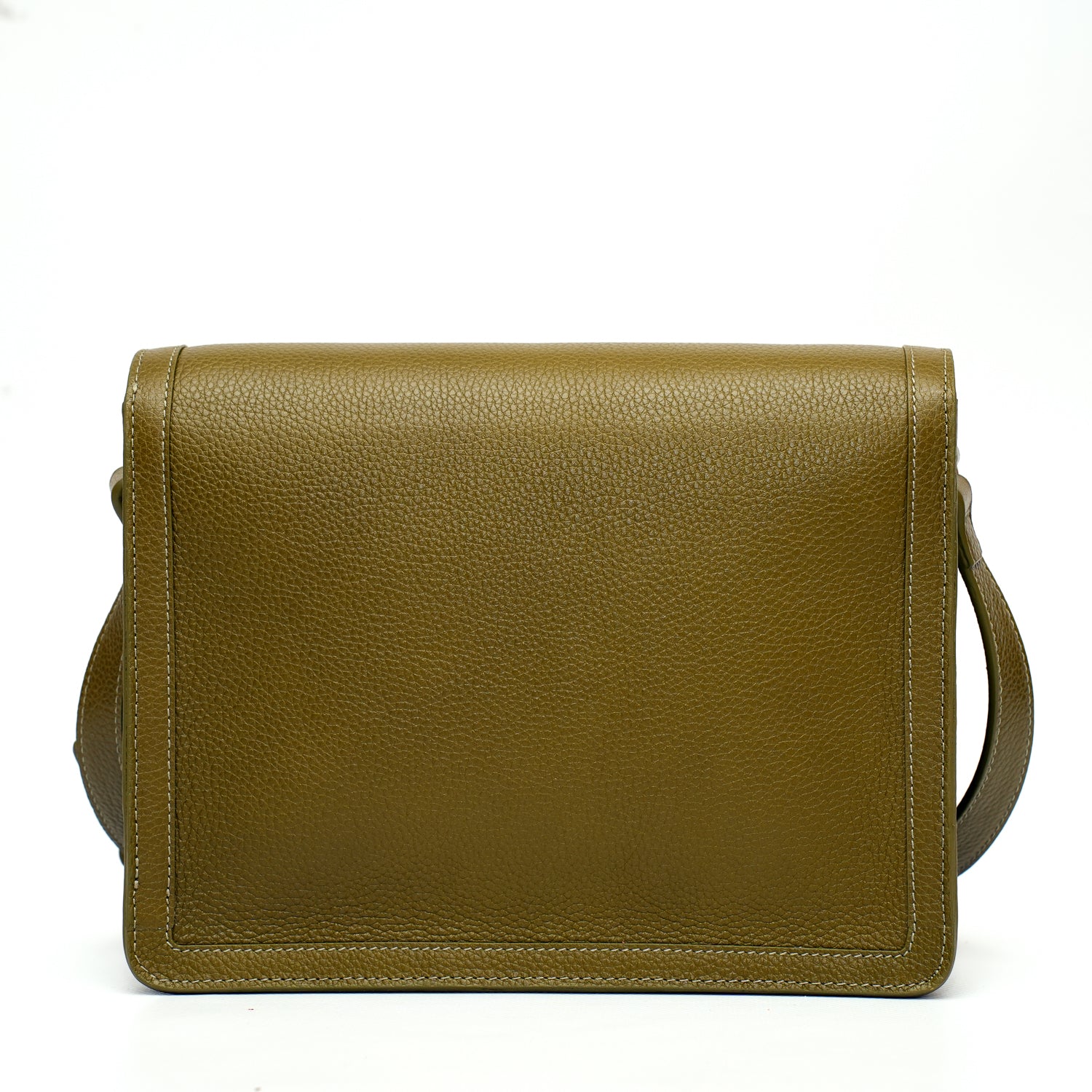 Cara bag grande, borsa da donna a tracolla in pelle martellata verde oliva, prodotta da Pianigiani Bags.