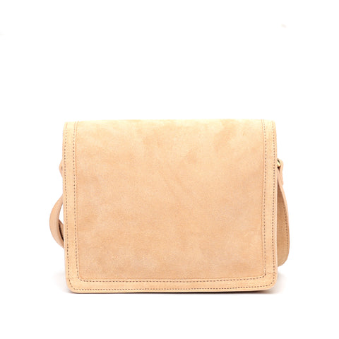 Cara bag piccola, borsa da donna a tracolla in pelle scamosciata beige, prodotta da Pianigiani Bags.