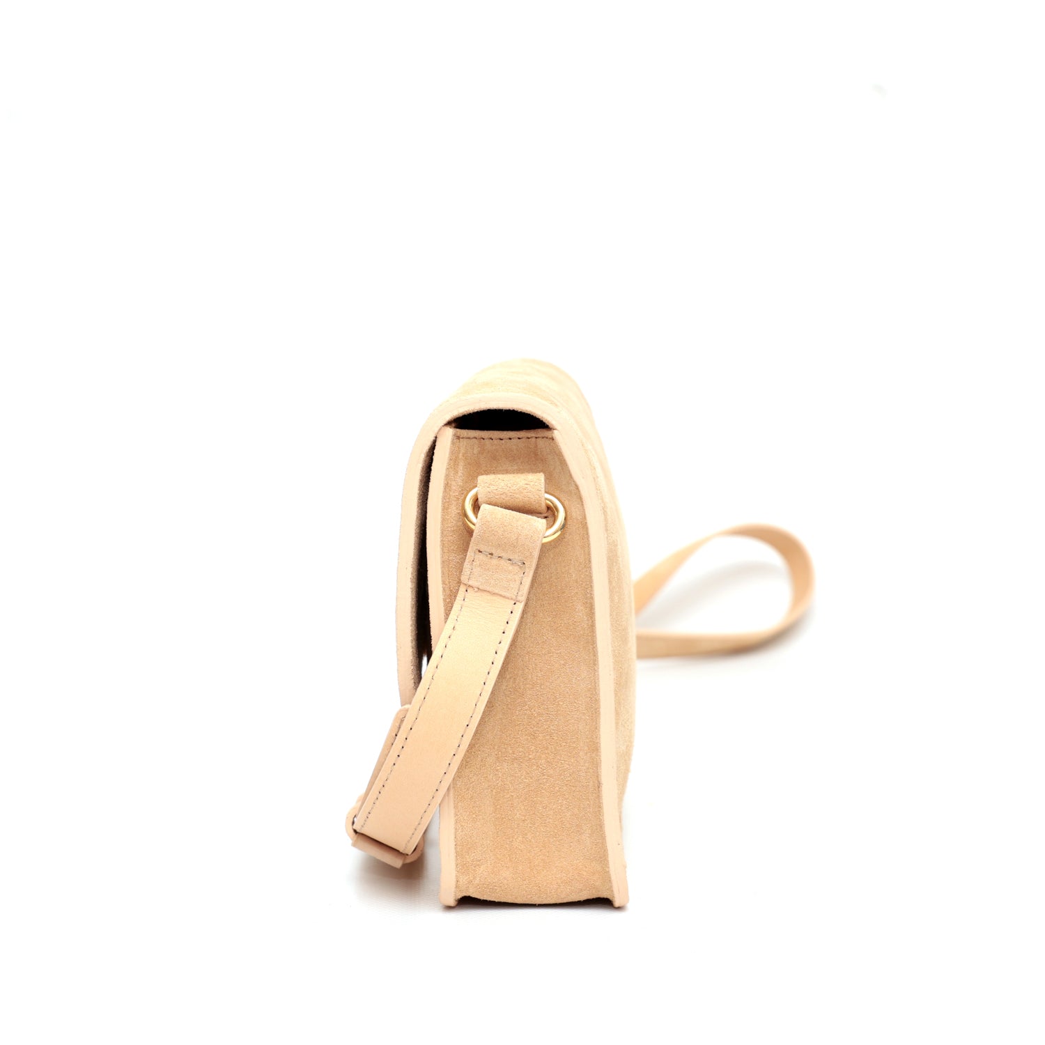 Cara bag piccola, borsa da donna a tracolla in pelle scamosciata beige, prodotta da Pianigiani Bags.
