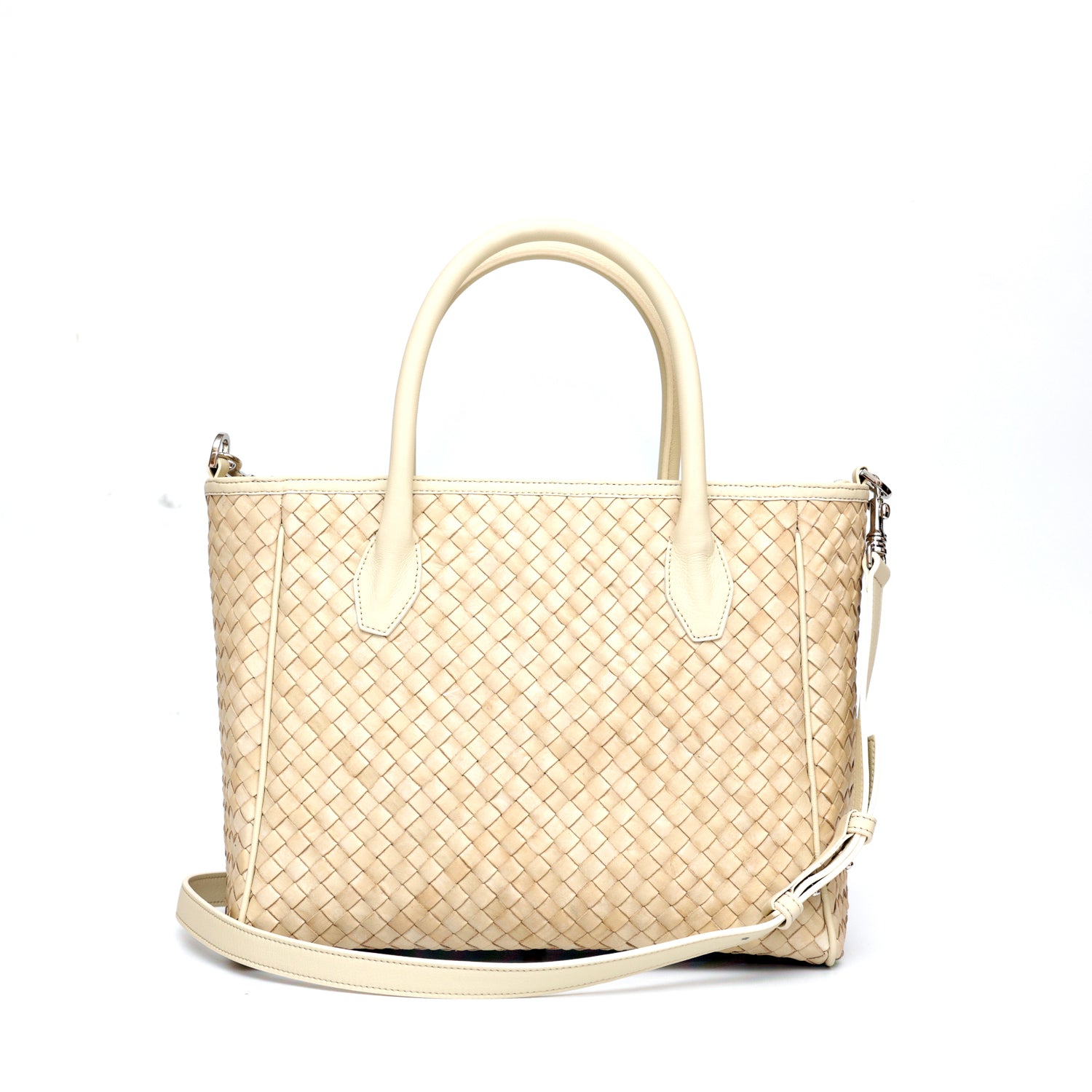 Charlotte Woven Beige Leather Bag with Adjustable Shoulder Strap