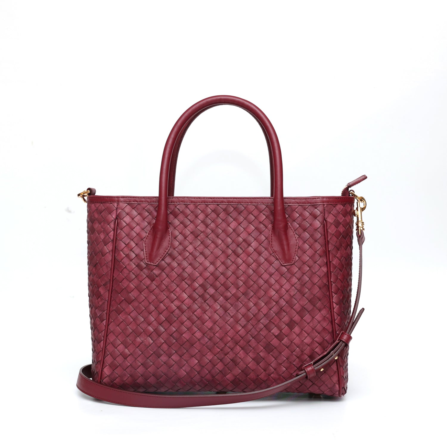 Charlotte Woven Burgundy Leather Bag with Adjustable Shoulder