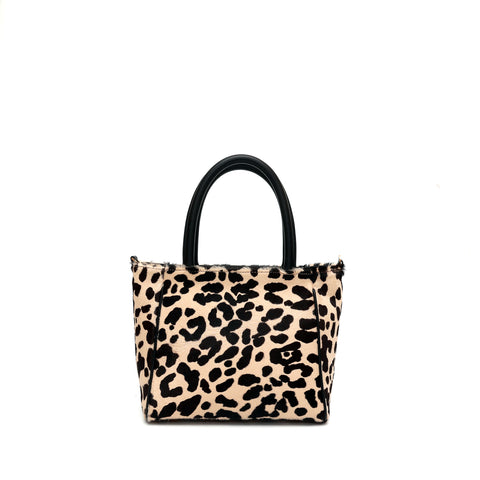 Charlotte piccola, borsa in pelle maculata con lacci a mano e tracolla removibile, prodotta da Pianigiani Bags.