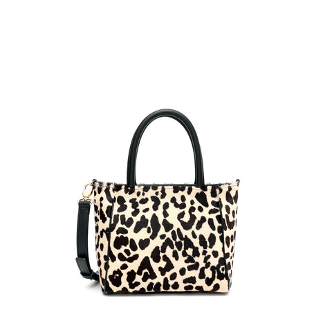 Charlotte piccola, borsa in pelle maculata con lacci a mano e tracolla removibile, prodotta da Pianigiani Bags.