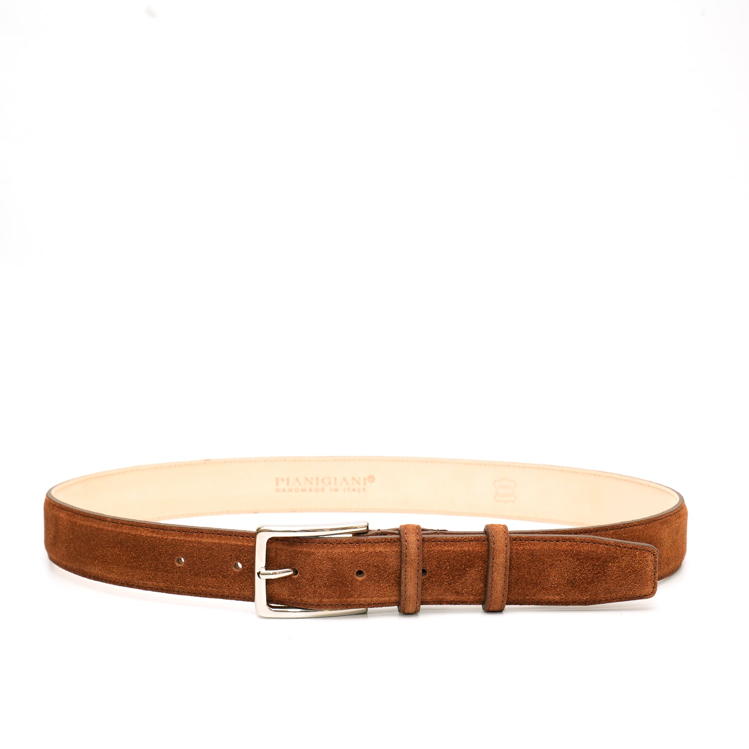 Cintura uomo in pelle scamosciata marrone, prodotta da Pianigiani bags