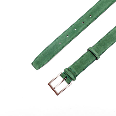 Cintura uomo in pelle scamosciata verde, fatta a mano da Pianigianibags