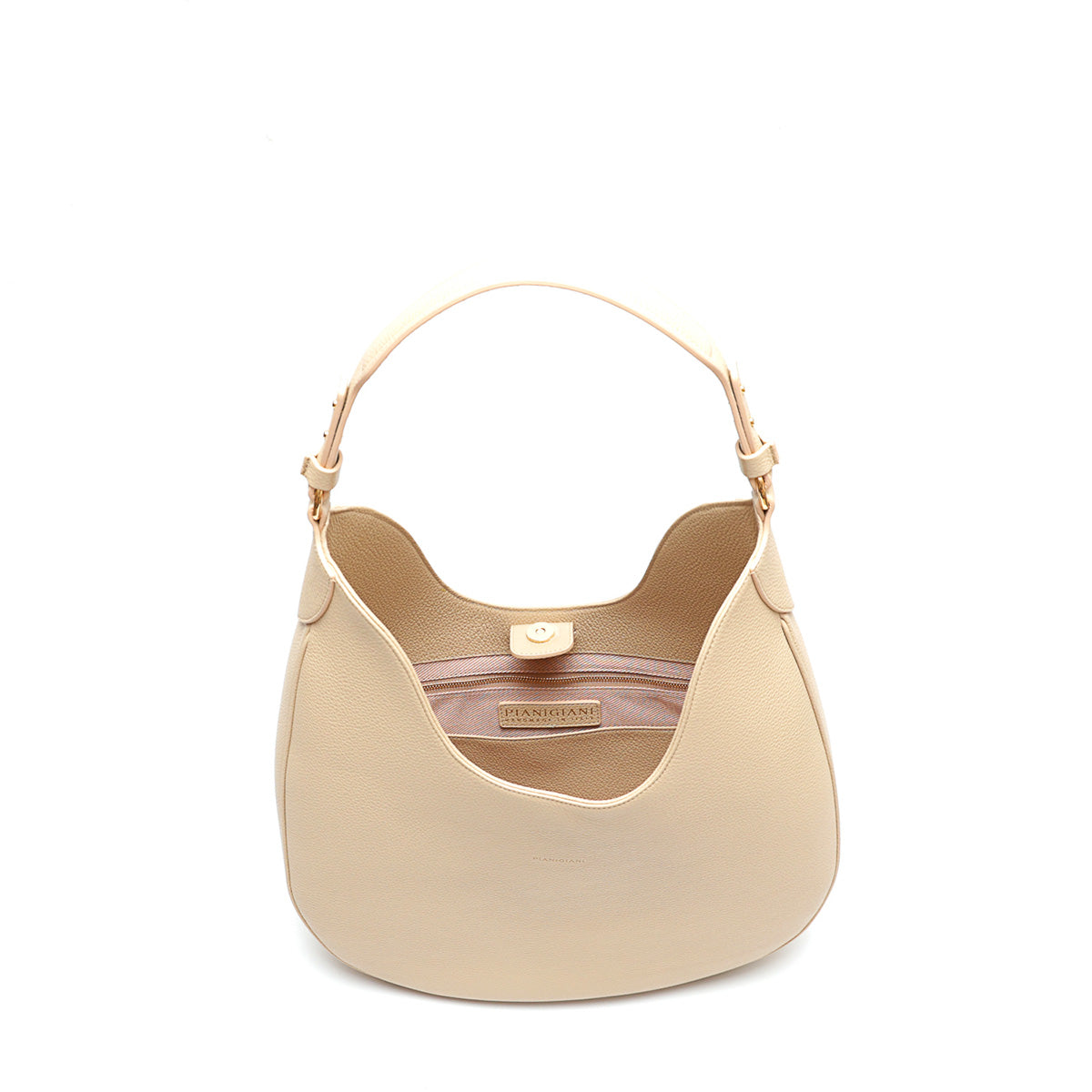 Cloe, borsa in pelle martellata beige, prodotta da Pianigiani.