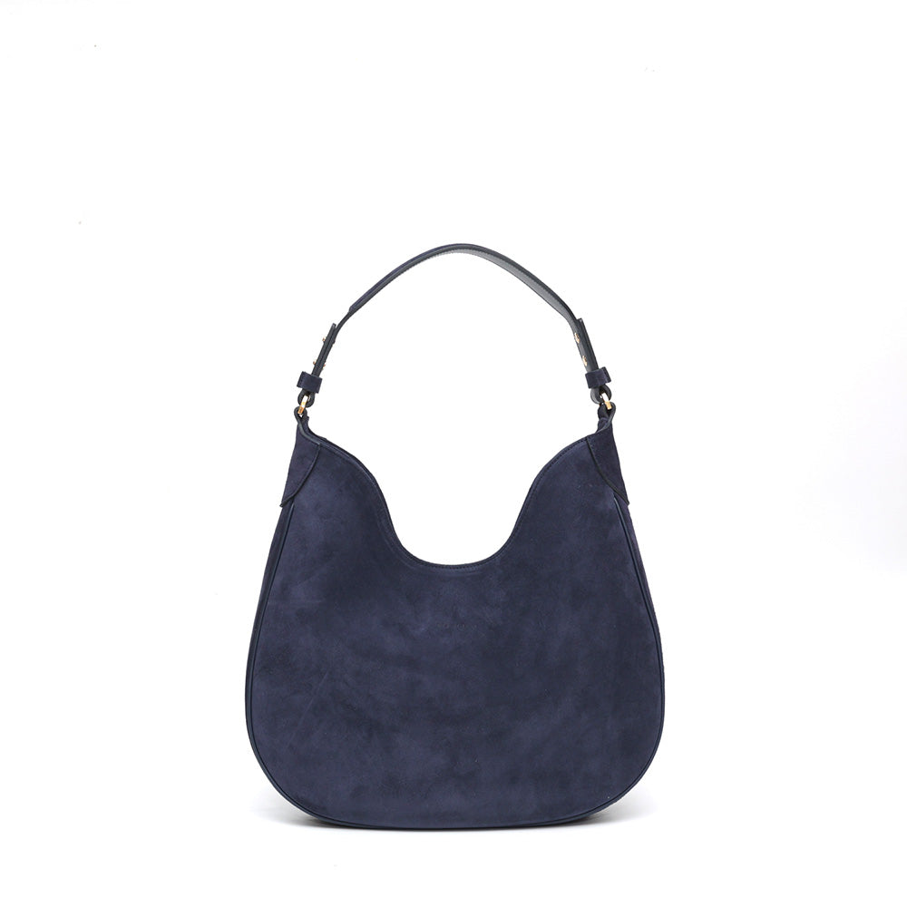 Cloe piccola, borsa in pelle scamosciata blu, prodotta da Pianigiani.