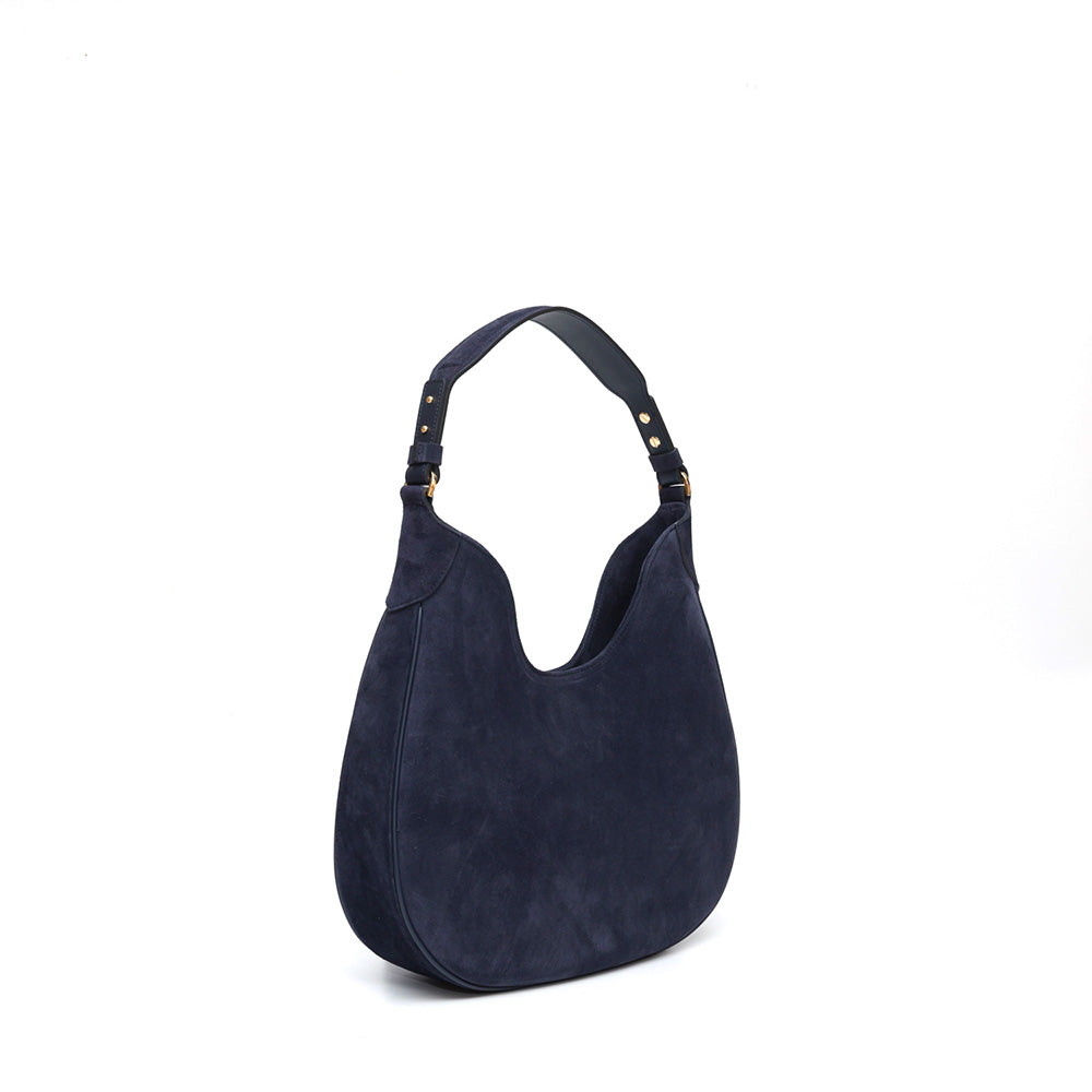 Cloe piccola, borsa in pelle scamosciata blu, prodotta da Pianigiani.