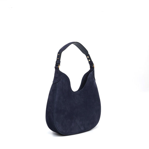 Cloe piccola, borsa in pelle scamosciata blu, prodotta da Pianigiani.