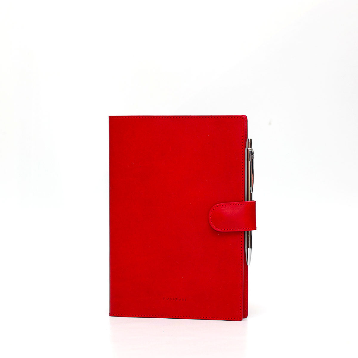 Diario grande in pelle liscia rosso, prodotto a mano da Pianigianibags