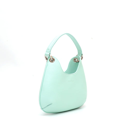 Mini Lou, borsa compatta da donna a tracolla, realizzata in pelle martellata acquamarina, con lavorazione artigianale firmata Pianigiani Bags