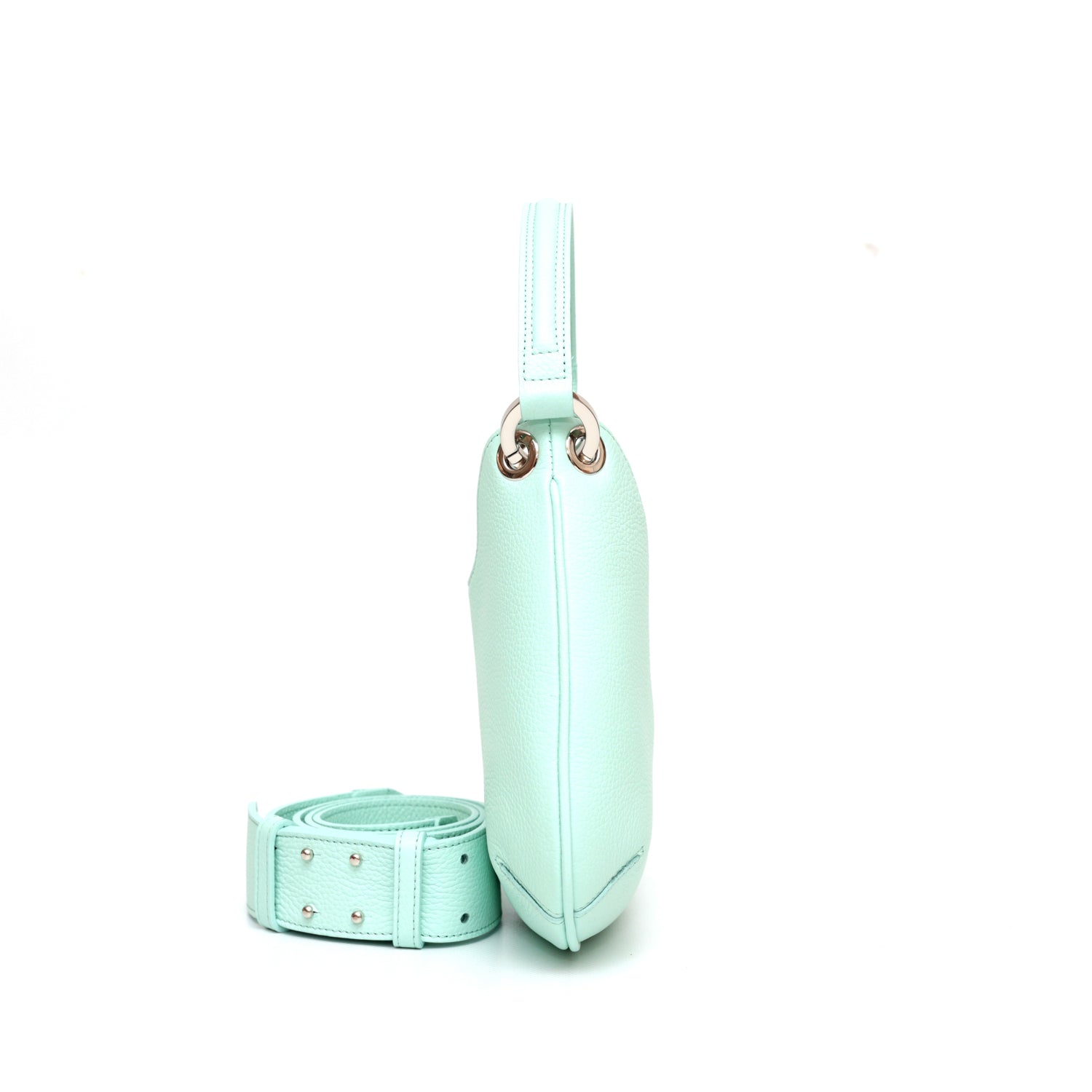 Mini Lou, borsa compatta da donna a tracolla, realizzata in pelle martellata acquamarina, con lavorazione artigianale firmata Pianigiani Bags