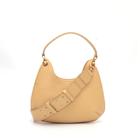 Mini Lou, borsa compatta da donna a tracolla, realizzata in pelle martellata burro, con lavorazione artigianale firmata Pianigiani Bags